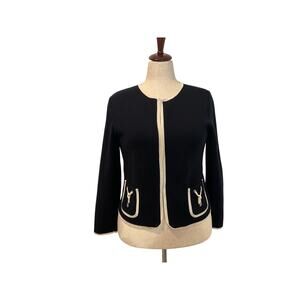 Talbots  Women’s Navy blue with white trim Open cardigan  Preppy Workwear